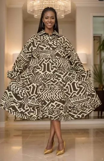 243 - NEW PRINT ALERT Big Button Authentic African Tunic Dress (3 PCS PRE-PACK) - $25.00 EACH — One Size (4 - 24) / Print-691