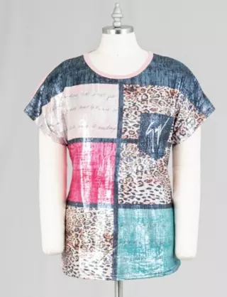 CHH19055...58- Shimmer Knit Graphic Plus Size Top - Various Prints - Plus Size (3-PCS PRE-PACK) ($10 Each) — 3-Pcs PRE-PACK / Pocket Insignia