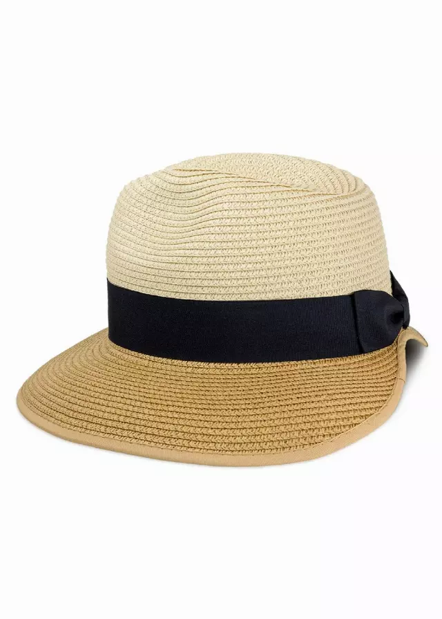 Straw Two-Tone Garden Hat with Back Bow Detail