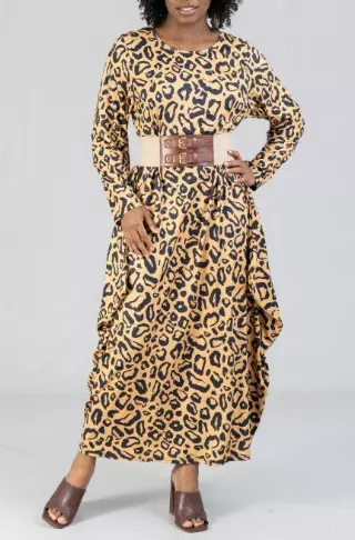 CHH-21070 ON SALE!!!! Animal Print Long Sleeve Maxi Dress - One Size (3-PCS PRE-PACK) ($12.00 Each)