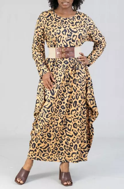 CHH-21070 ON SALE!!!! Animal Print Long Sleeve Maxi Dress - One Size (3-PCS PRE-PACK) ($12.00 Each)