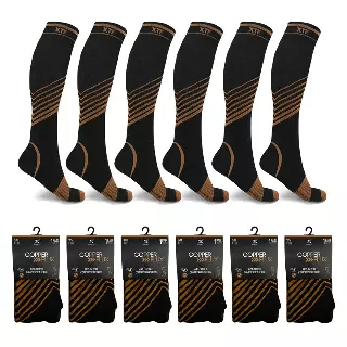 COPPER-INFUSED V-STRIPED KNEE-LENGTH COMPRESSION SOCKS - INDIVIDUALLY PACKED — Large/XL