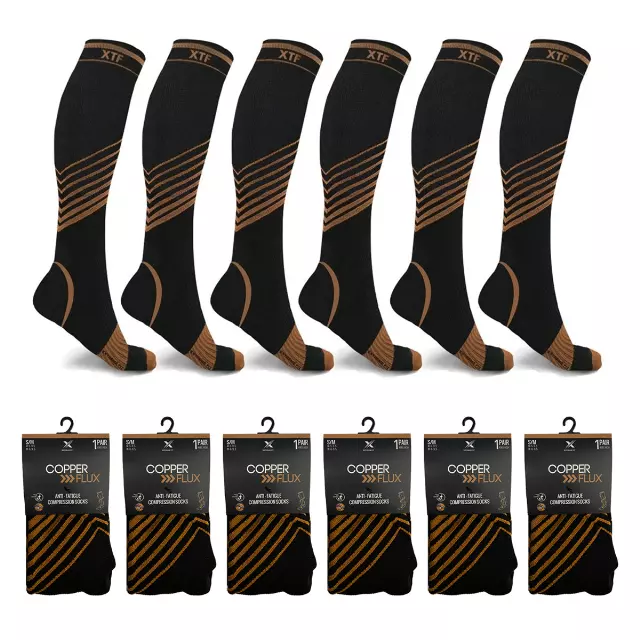 COPPER-INFUSED V-STRIPED KNEE-LENGTH COMPRESSION SOCKS - INDIVIDUALLY PACKED — Small/Medium