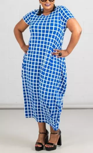 CHH19065...70- Half Sleeve Bubble Dress - Various Prints - (6-PCS PRE-PACK) ($20 Each) — 6-Pcs PRE-PACK / 20001-Blue/White