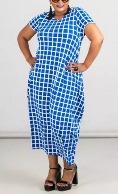 CHH19065...70- Half Sleeve Bubble Dress - Various Prints - (6-PCS PRE-PACK) ($20 Each) — 6-Pcs PRE-PACK / 20001-Blue/White