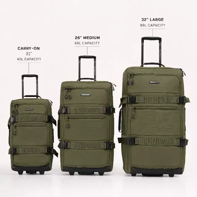 Jack Abrahams The Nova Recon 3 Piece Water Resistant Textured Tarpaulin Roller Luggage Set — 028-OLIVE