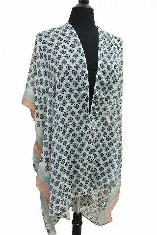 RS318 Floral Print Spring Kimono — Blue