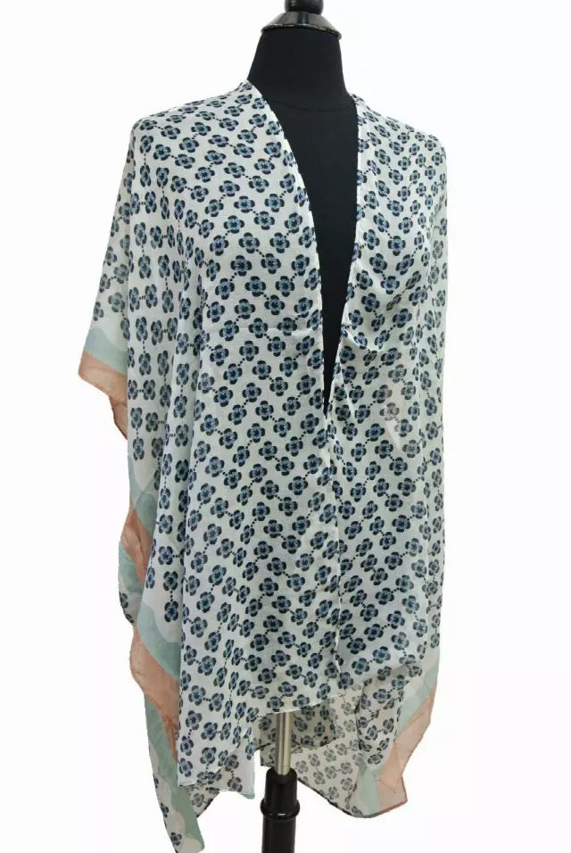 RS318 Floral Print Spring Kimono — Blue