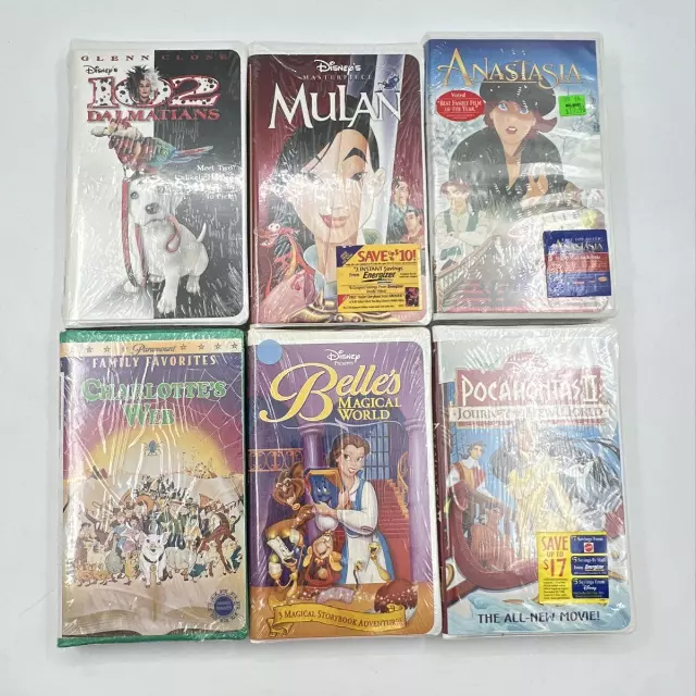 Animated Movie VHS Lot 6 Factory Sealed Disney Mulan Anastasia 102 Dalmatians
