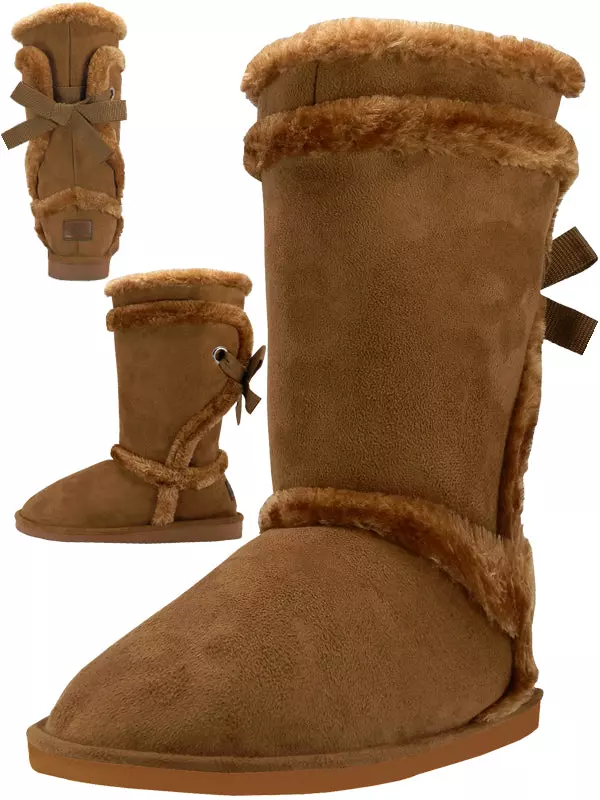 S5590L - Women's Microfiber Faux Fur Lining Warm Boots — Beige (S5590L-C) / 6-11 Assorted