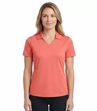 Ladies V-Neck with Collar Performance Polo Coral - 9227909