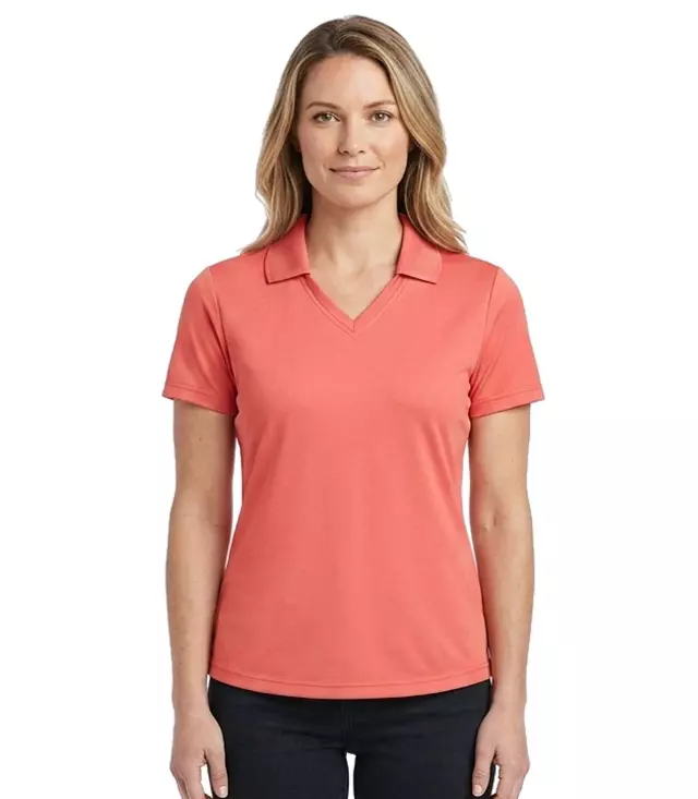 Ladies V-Neck with Collar Performance Polo Coral - 9227909