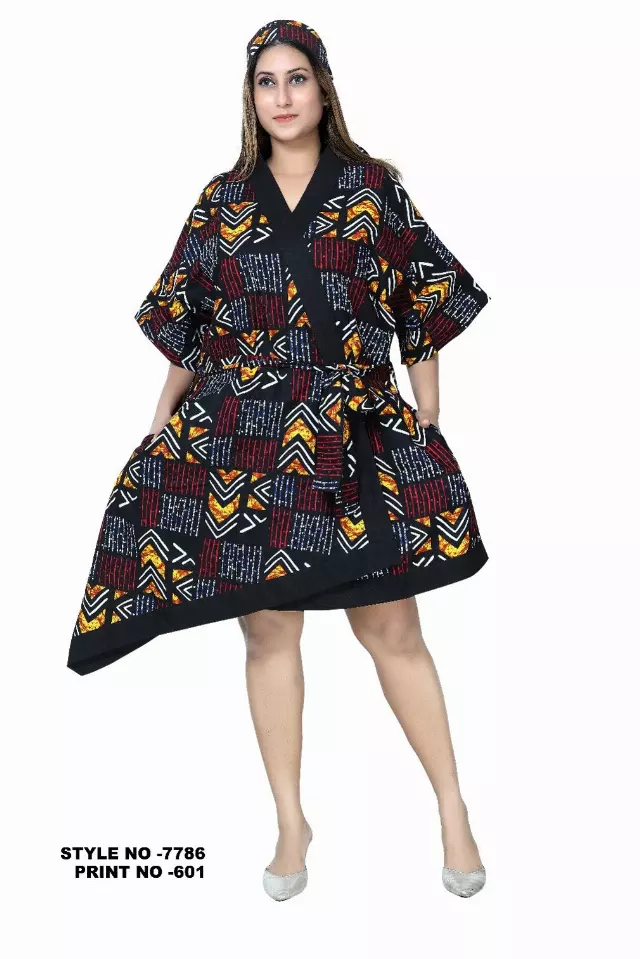 7786 - Asymmetrical Wrap Dress - $20.00 Each — Free Size / Print-601