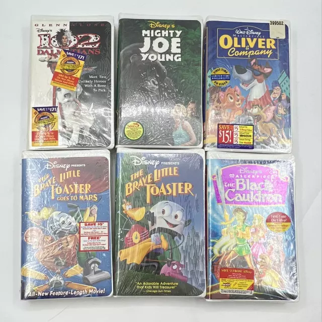 Disney 6 VHS Tape Lot Sealed 102 Dalmatians Brave Little Toaster Oliver Company