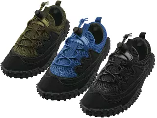 M1188 - Wholesale Men's "Wave" Nylon Upper with Shoelace Quick Drying Water Shoes — Assorted - All Balck, Black/Olive & Black/Royal Blue (M1188) / 13