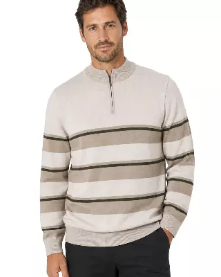 Men's Striped Quarter Zip Sweater #WXX-25 — W005 / S-M-L-XL