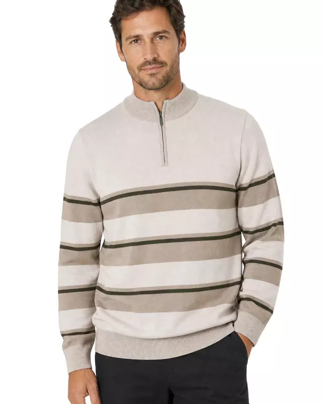 Men's Striped Quarter Zip Sweater #WXX-25 — W005 / S-M-L-XL