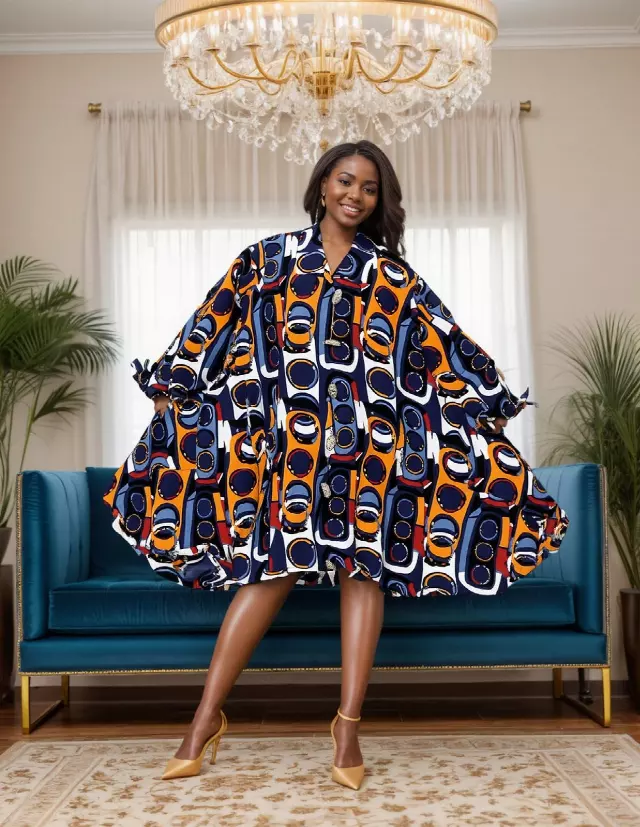 243 - NEW PRINT ALERT Big Button Authentic African Tunic Dress (3 PCS PRE-PACK) - $25.00 EACH — One Size (4 - 24) / Print-666
