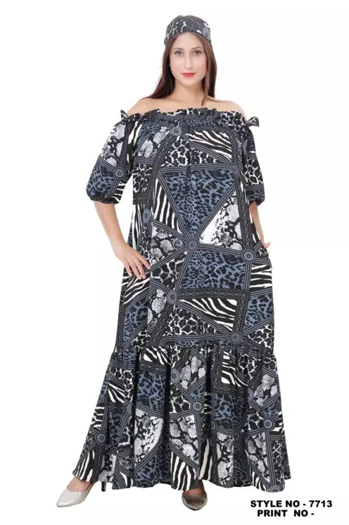 7713- Off Shoulder Animal Print Maxi Dress - (3/pk) - Free Size - $25.00 Each