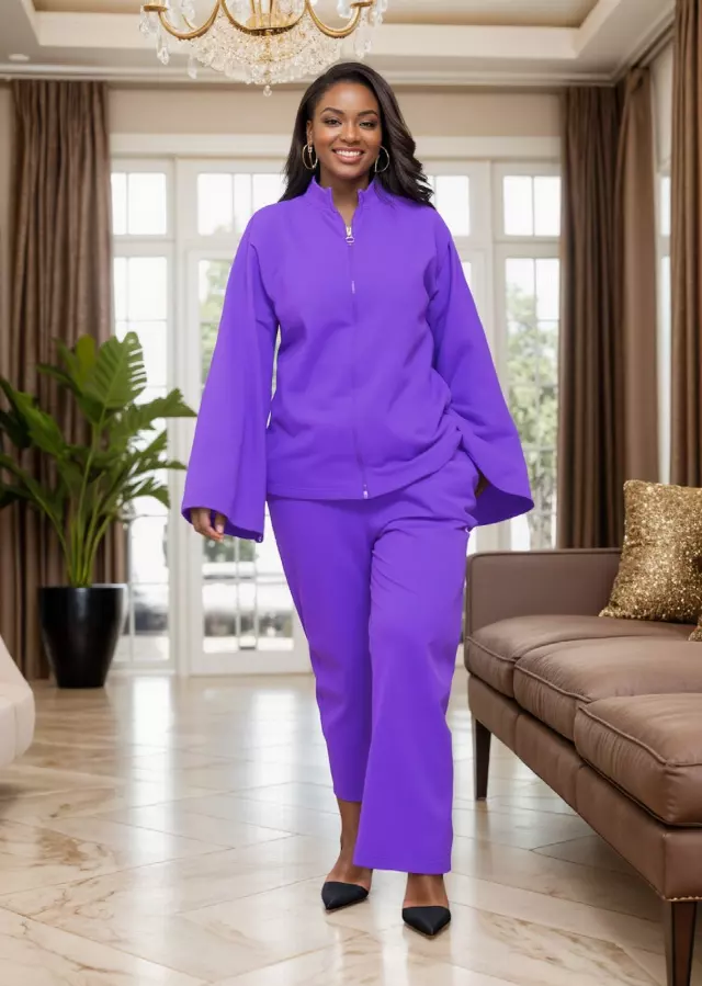 NLM-FL03 - 2-Pcs "BLESSED" Zippered Top & Pant Set - $25.00 Each (3 pcs per pack) — Purple