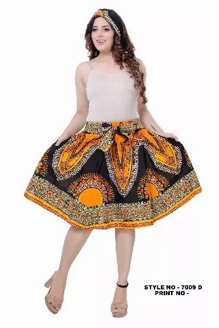 7009 - Ankara Skirt Dashiki Print African Wax Skirt (3-PCS PRE-PACK) - $15.00 Each — One Size (4-18) / BK/GOLD / 3-Pcs Per Pack