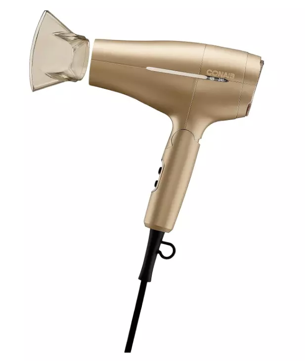Conair 1875W Worldwide Travel Hair Dryer  Dual Voltage, Folding Handle, Ionic Technology  Champagne Compact Travel Blow Dryer for International Use