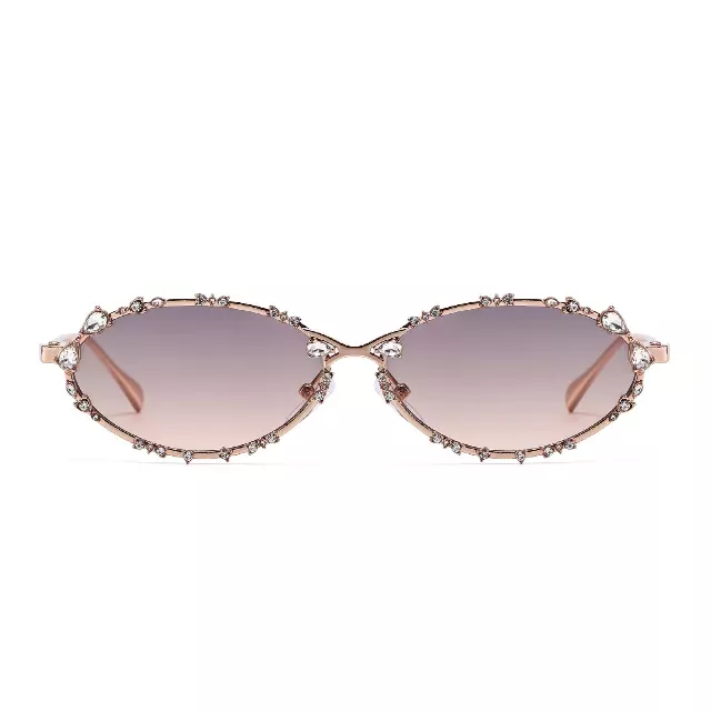 Luxury Rhinestone Oval Sunglasses with Vintage Metal Frames J11108