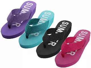 W9339L - Women's "Easy USA" Fabric Upper 1Â½" Wedge Thong Sandals — Assorted - Black, Blue, Pink & Purple (W9339L-A) / 5-10 Assorted