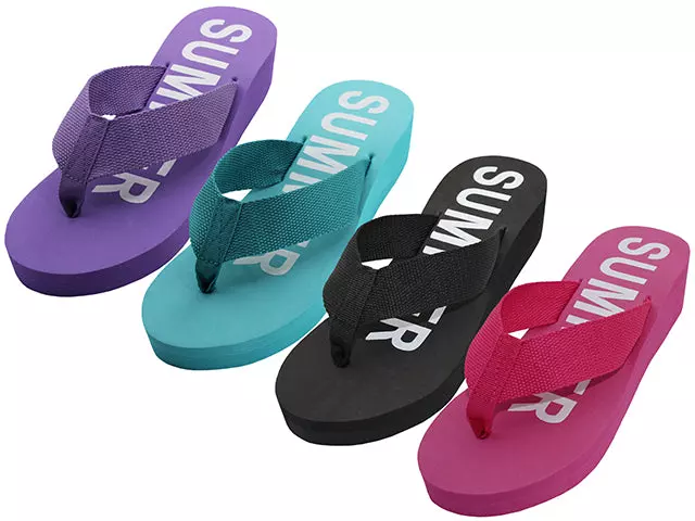 W9339L - Women's "Easy USA" Fabric Upper 1Â½" Wedge Thong Sandals — Assorted - Black, Blue, Pink & Purple (W9339L-A) / 6-11 Assorted