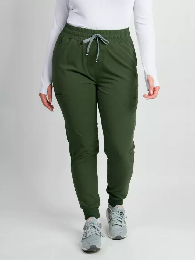 Madison | High-Waisted Jogger Scrub Pants — Army Green / L