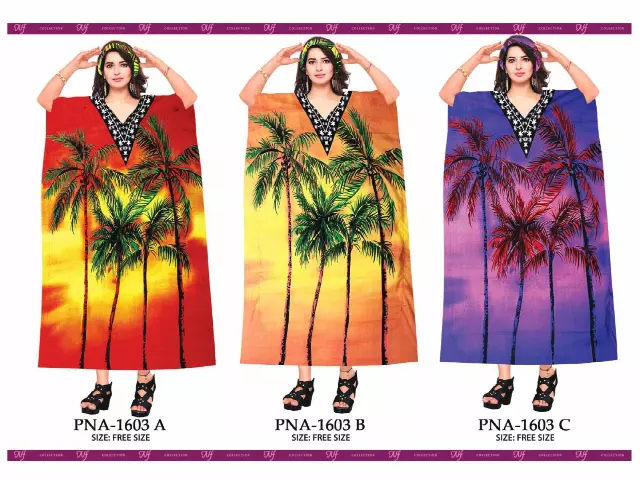 PNA-1603 Women's Colorful Print Long Comfortable Kaftan Dress with Headwrap- One Size (6-PCS PRE-PACK) - $7 Each — One Size (4-24) / Print-1603C