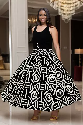 7001SK - 8 Panel African Print Skirt - Authentic African Wax (3-PCS PRE-PACK) - $25 Each — One Size / Print-359 / 3-Pcs Per Pack