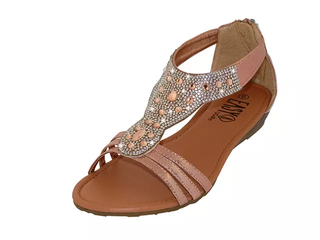 W8702L - Women's "Easy USA" Rhinestone Upper Comfortable Sandals — Rose Gold (W8702L-RG) / 6-11 Assorted