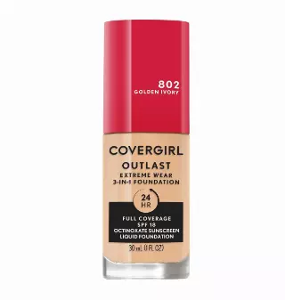 Covergirl Outlast Extreme Wear 3-in-1 Full Coverage Liquid Foundation, SPF 18 Sunscreen, Golden Ivory, 1 Fl. Oz.