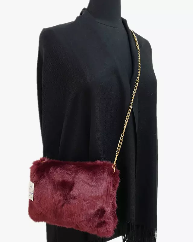 HX106 Solid Color Faux Fur Crossbody Bag — Burgundy