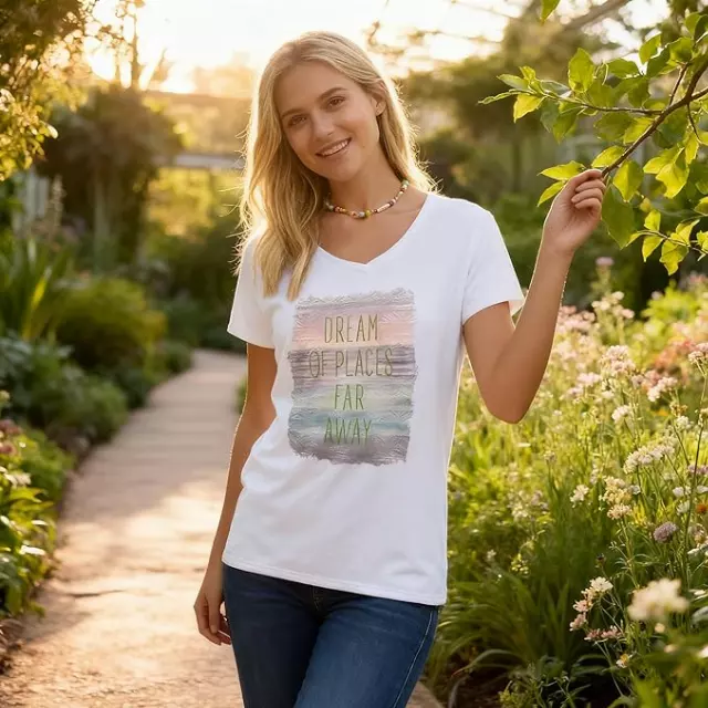 #266-H-400 Women’s Short Sleeve Printed Tee – $.90 Each (12 Pieces)