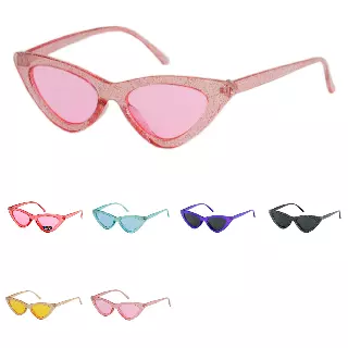 Girls' Retro Glitter Cat-Eye Sunglasses – Narrow Vintage 90s Sparkle Frame K10369