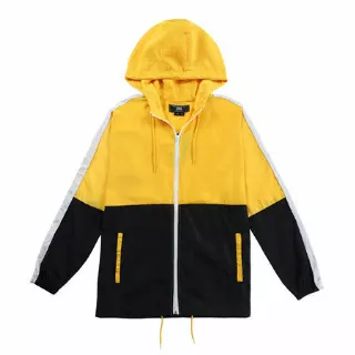 Men's Lightweight Hooded Windbreaker - Yellow/Black