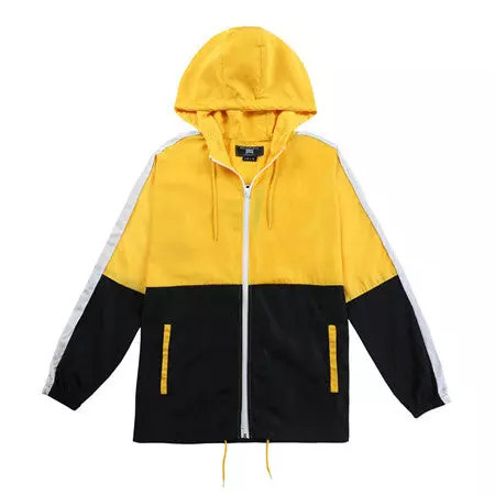 Men's Lightweight Hooded Windbreaker - Yellow/Black