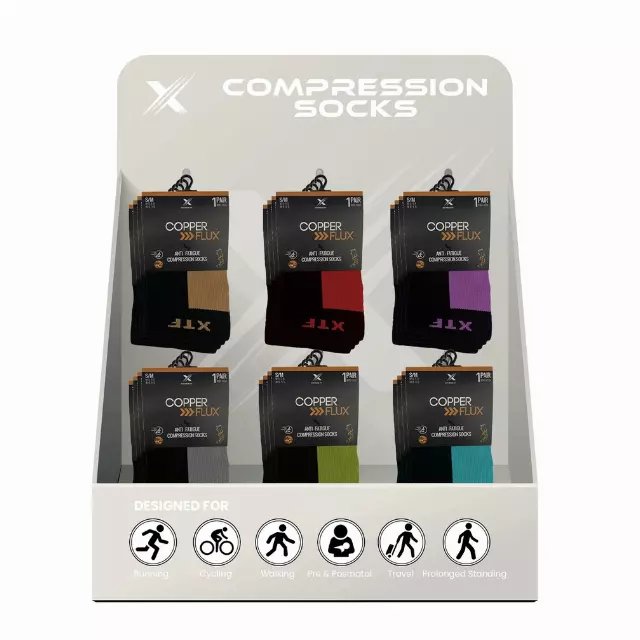 COMPRESSION SOCKS WITH FREE DISPLAY (24-PAIRS) · SKU XX-DIS-BOL-M