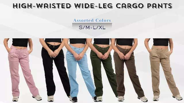 Chicaluv Wholesale- Women's High-Waisted Wide-Leg Cargo Pants – Trendy Streetwear Style