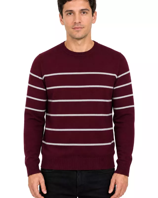 Men's Striped Crew Neck Sweater #262 — W113C / S-M-L-XL