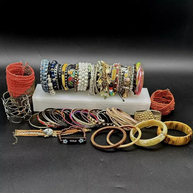 Mixed Fashion Costume Jewelry Bracelet Lot 40+ Styles Beaded Bangle Cuff Leather