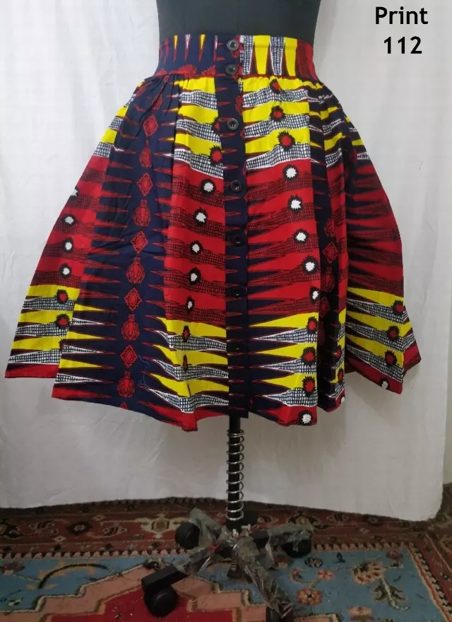 9054 - Button Down 28 inch length Authentic African Skirt (3 PCS PRE-PACK) - $15.00 Each — One Size (4 - 24) / Print-112