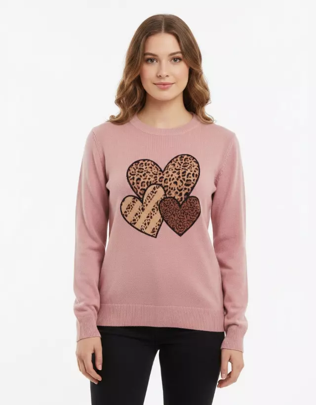 Crewneck Heart Sweater — Mauve / S/M-L/XL