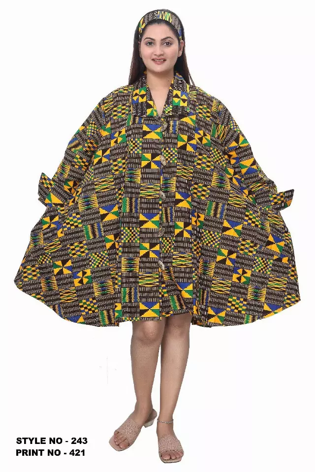 243 - NEW PRINT ALERT Big Button Authentic African Tunic Dress (3 PCS PRE-PACK) - $25.00 EACH — One Size (4 - 24) / Print-421