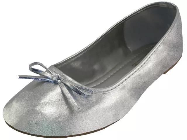 S8500L - Women's "Easy USA" Comfort Soft PU Upper Ballet Flat Shoes — Metallic Silver (S8500L-S) / 5-10 Assorted