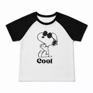 YOUTH GIRLS PEANUTS SNOOPY COOL RAGLAN T-SHIRT BLK/WHT