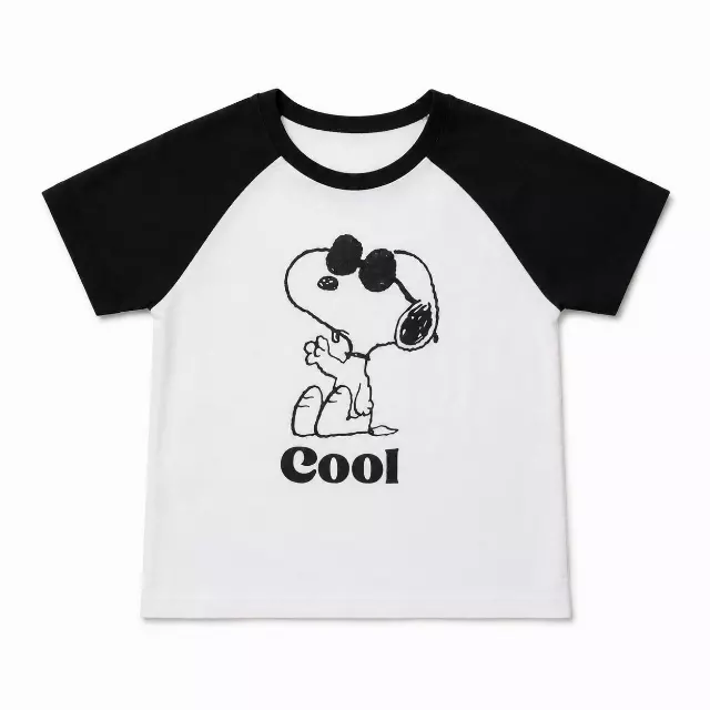 YOUTH GIRLS PEANUTS SNOOPY COOL RAGLAN T-SHIRT BLK/WHT