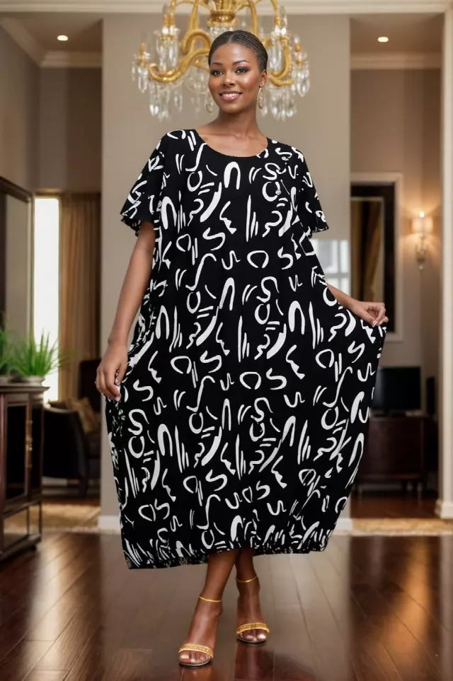 7884 - Ankle Length Baggy Printed Maxi Dress - $25.00 Each (3 pcs per pack) — Free Size / Print-655